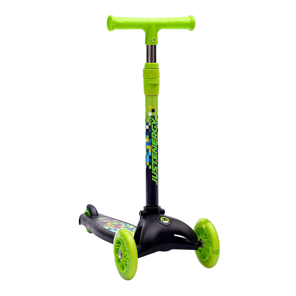 Самокат JE-SK120-91 LED 120/76мм black-green (светящиеся колеса)