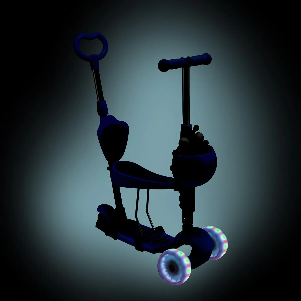 Самокат - беговел с ручкой BUGSY+ LED Blue