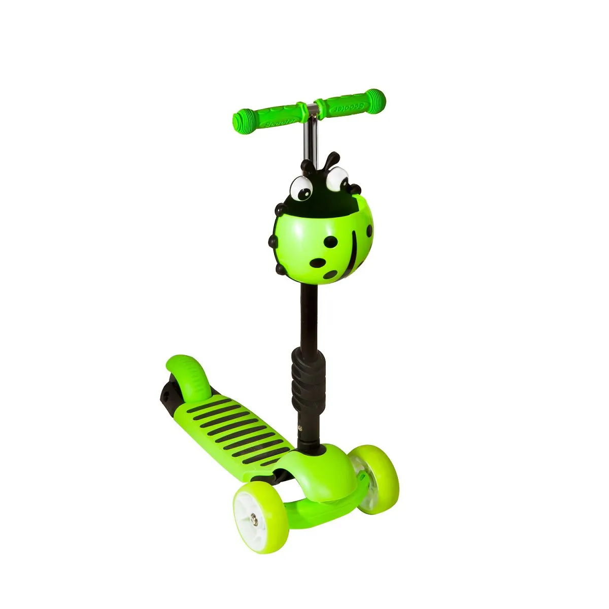 Самокат - беговел с ручкой BUGSY+ LED Green