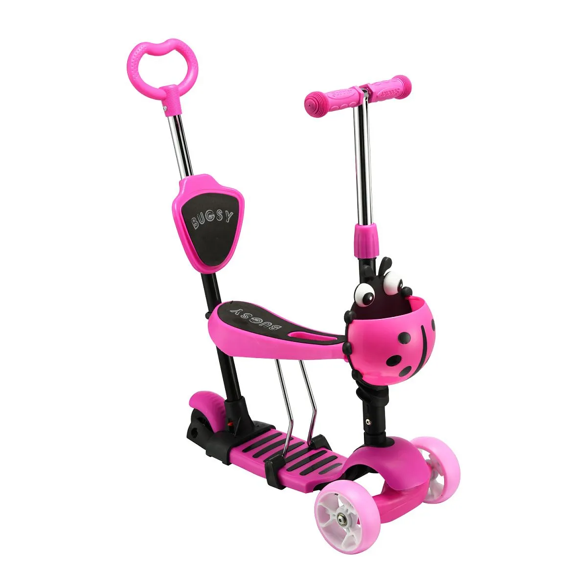 Самокат - беговел с ручкой BUGSY+ LED Pink