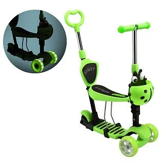 Самокат - беговел с ручкой BUGSY+ LED Green
