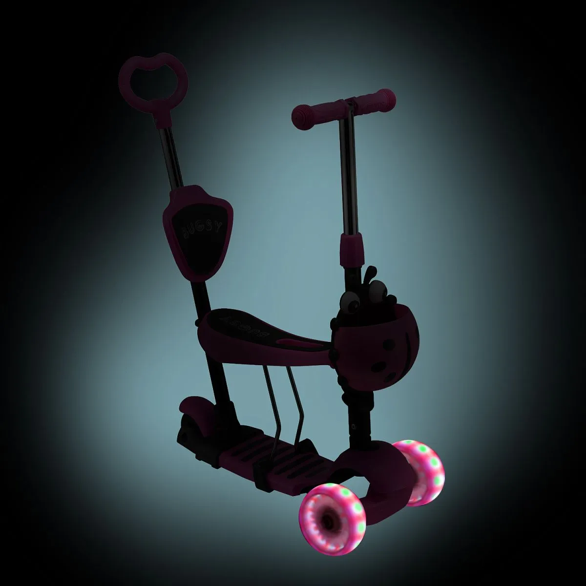 Самокат - беговел с ручкой BUGSY+ LED Pink