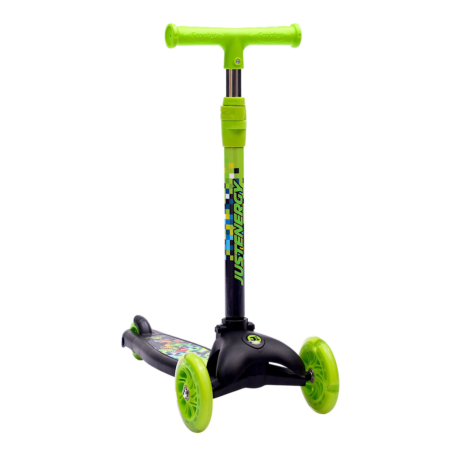 Самокат JE-SK120-91 LED 120/76мм black-green (светящиеся колеса)