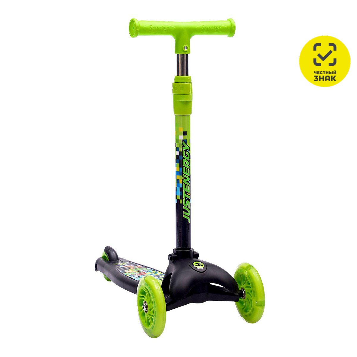 Самокат JE-SK120-91 LED 120/76мм black-green (светящиеся колеса)