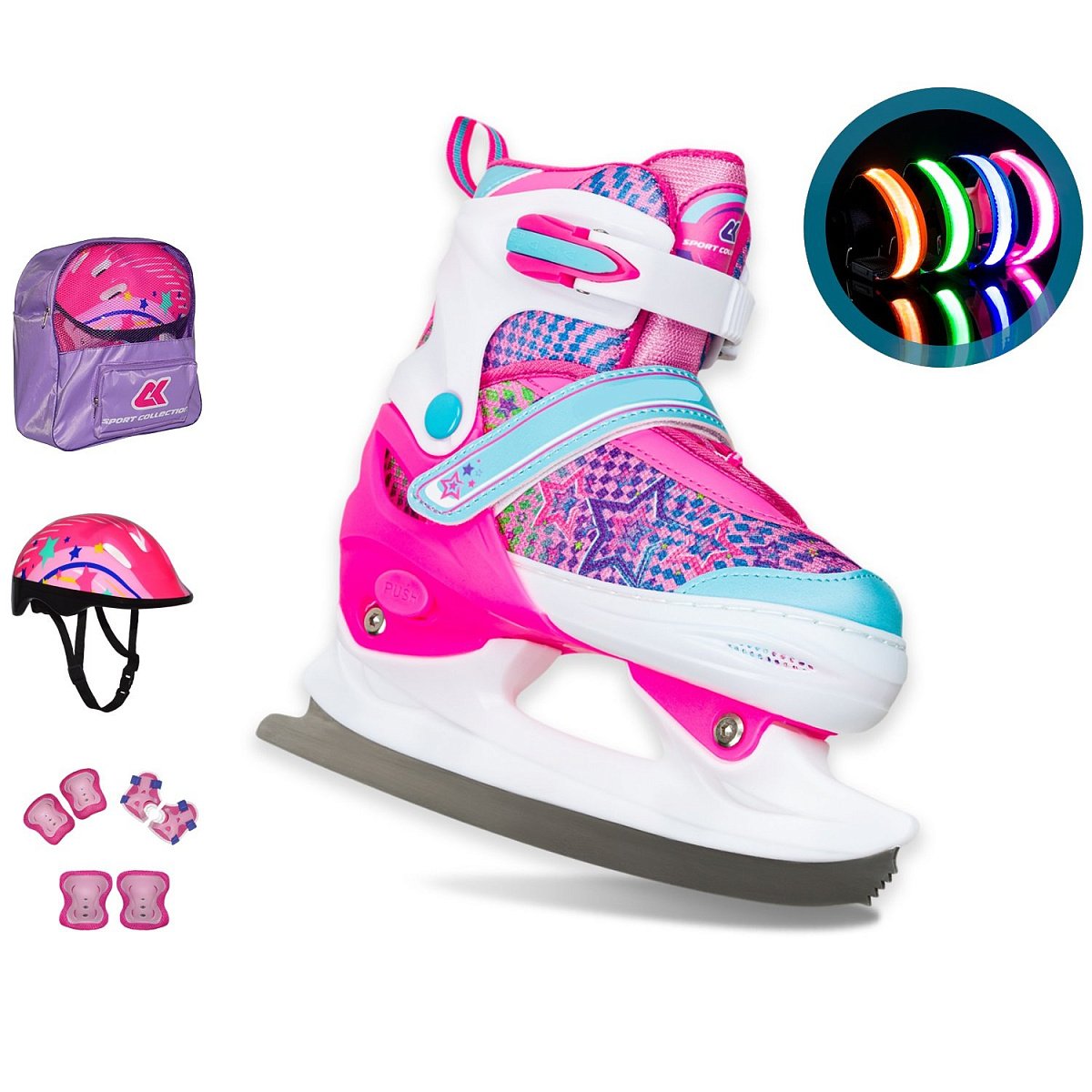 Набор коньки раздвижные ледовые SET CK-SK1107 Pink