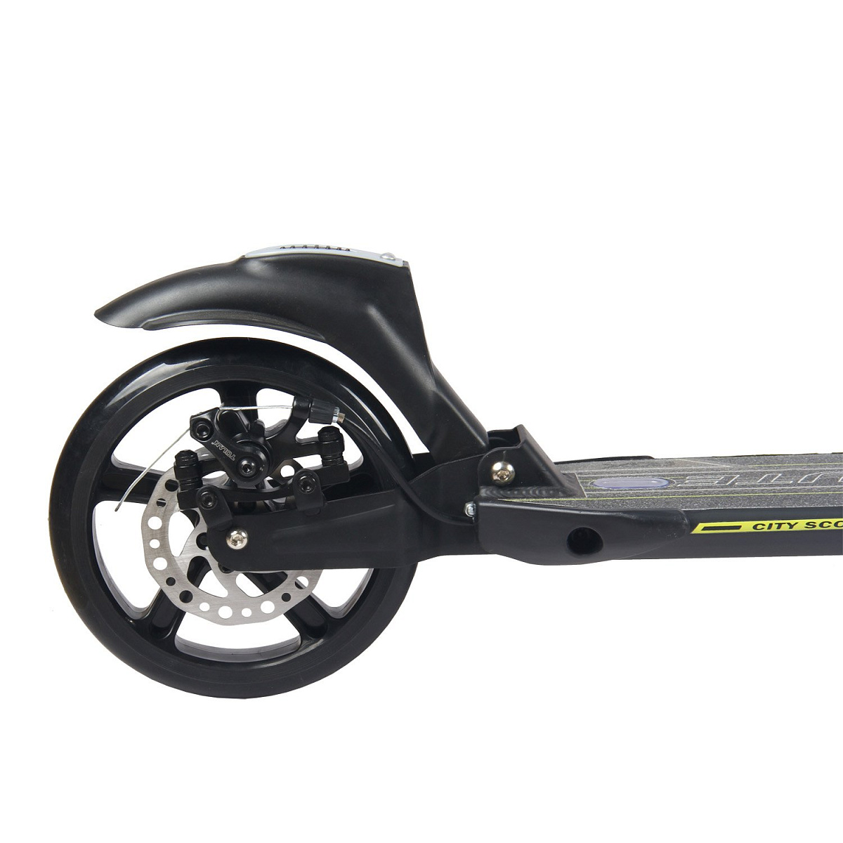 Самокат ROUTE 230/200мм black/yellow 100% алюминий, дисковый тормоз, передний и задний амортизаторы