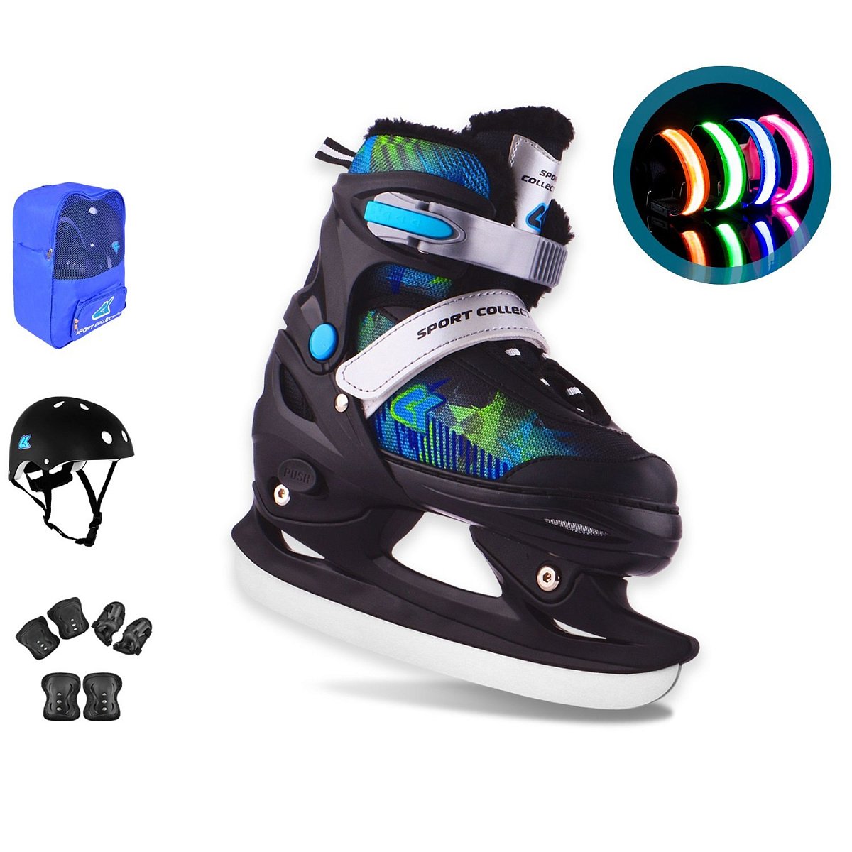 Набор коньки раздвижные ледовые SET CK-SK1106 green