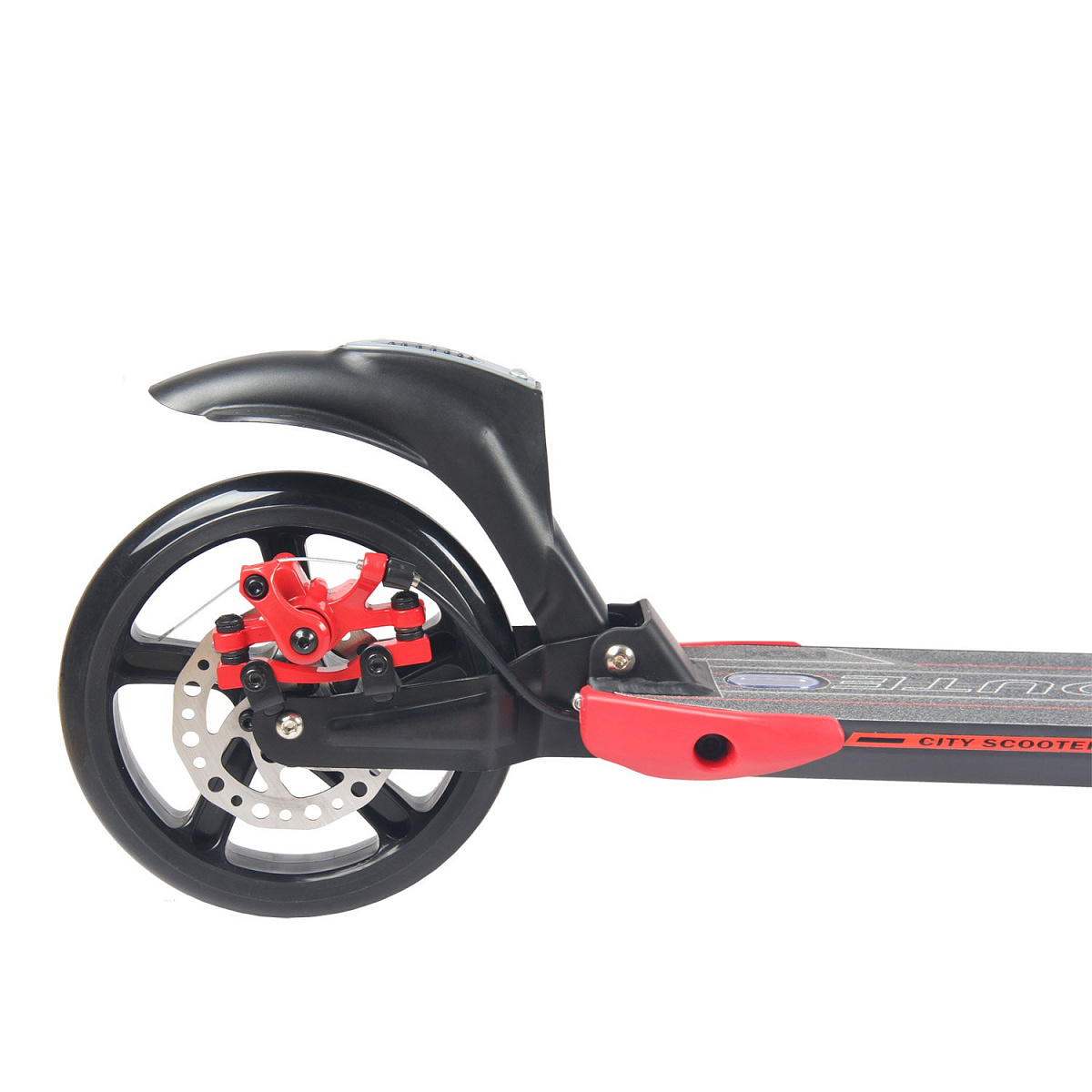 Самокат ROUTE 230/200мм black/red (100% алюминий, дисковый тормоз, передний и задний амортизаторы)