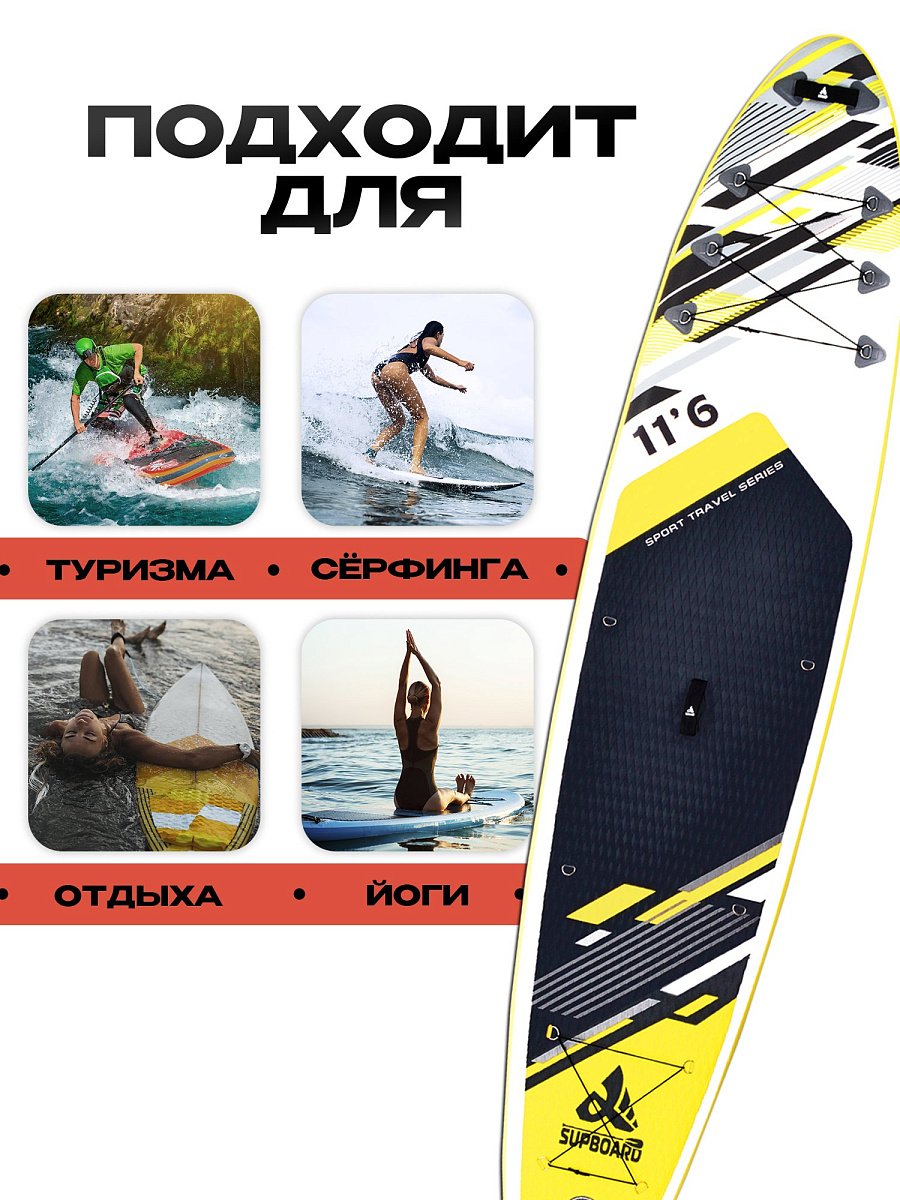 Надувная SUP-доска Сапборд (SUP board) AQTC-11,6 SPORT TRAVEL YELLOW COMFORT