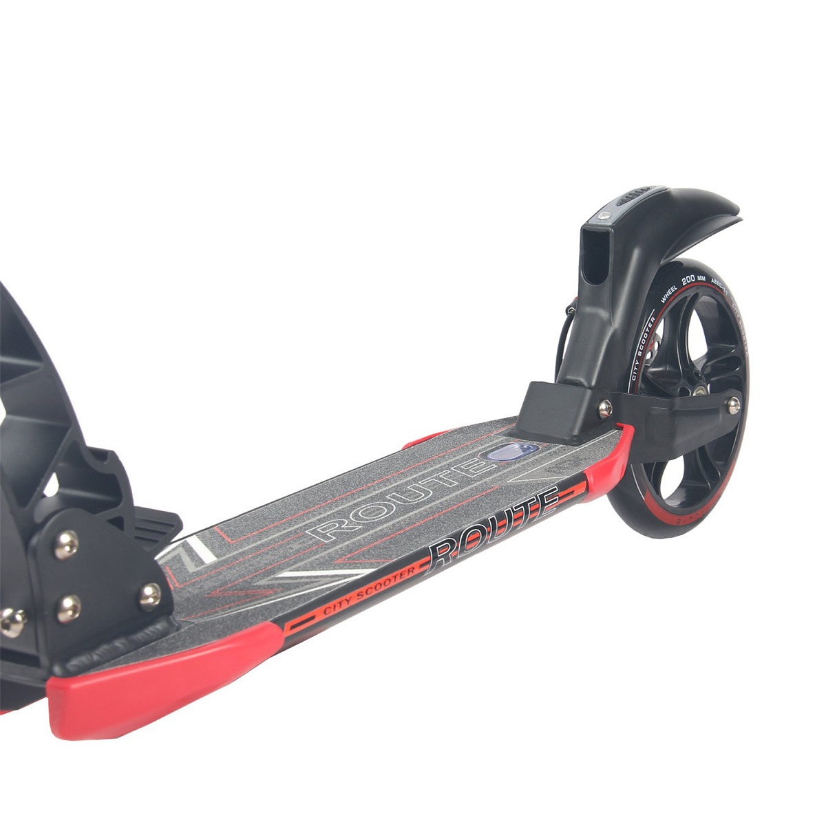 Самокат ROUTE 230/200мм black/red (100% алюминий, дисковый тормоз, передний и задний амортизаторы)