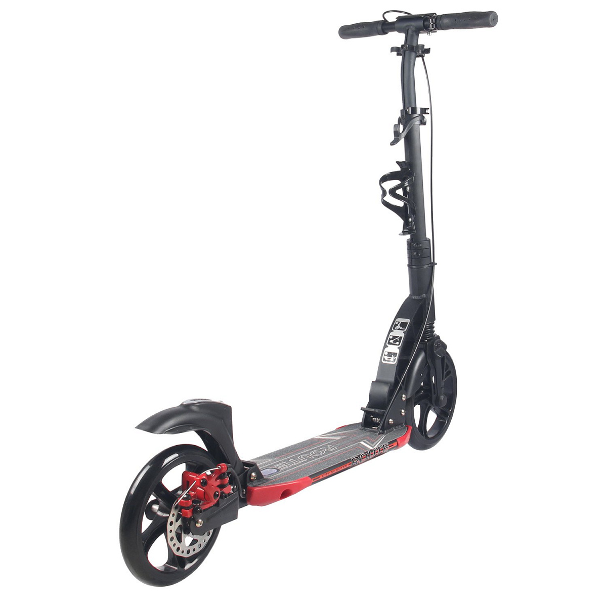 Самокат ROUTE 230/200мм black/red (100% алюминий, дисковый тормоз, передний и задний амортизаторы)
