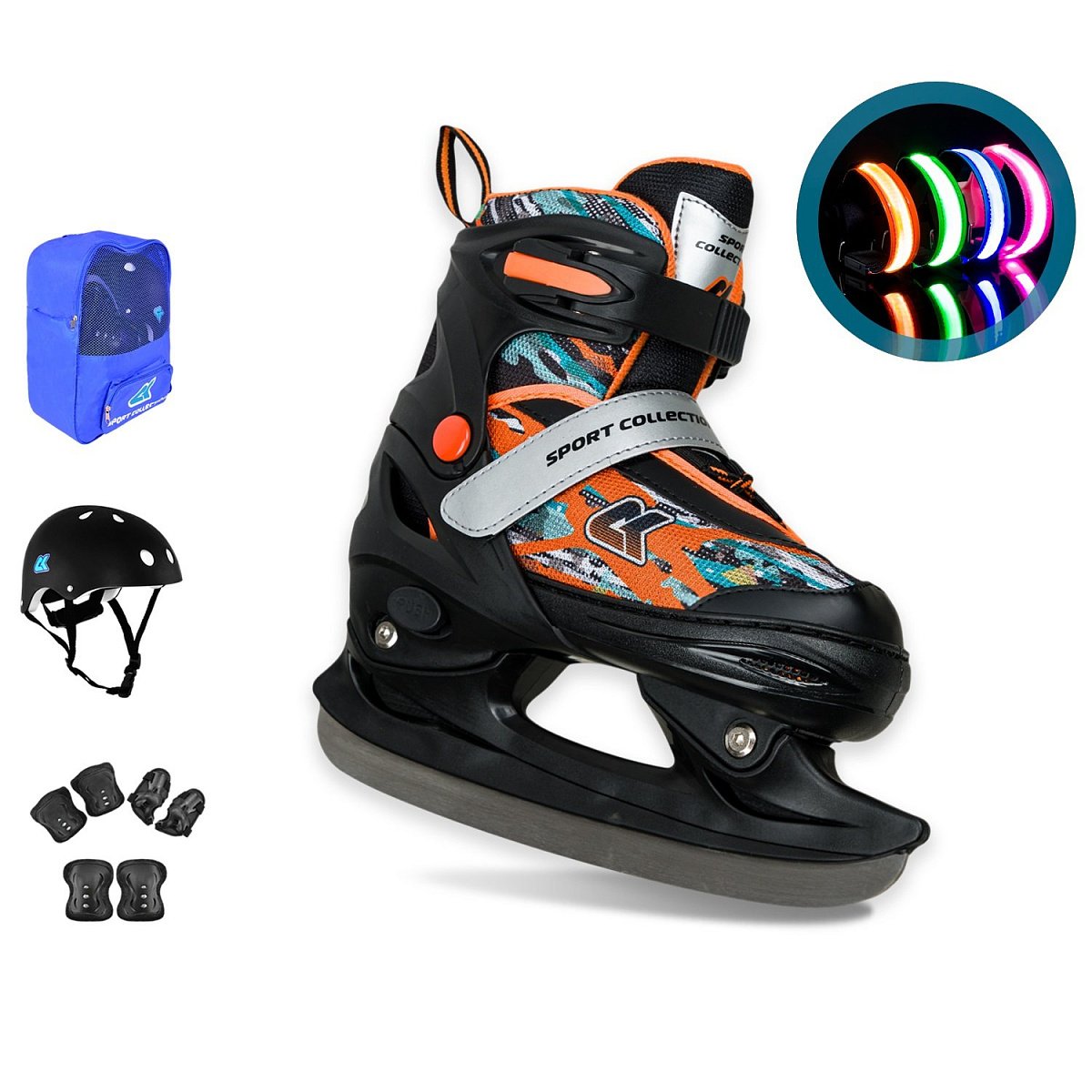 Набор коньки раздвижные ледовые SET CK-SK1108 Orange