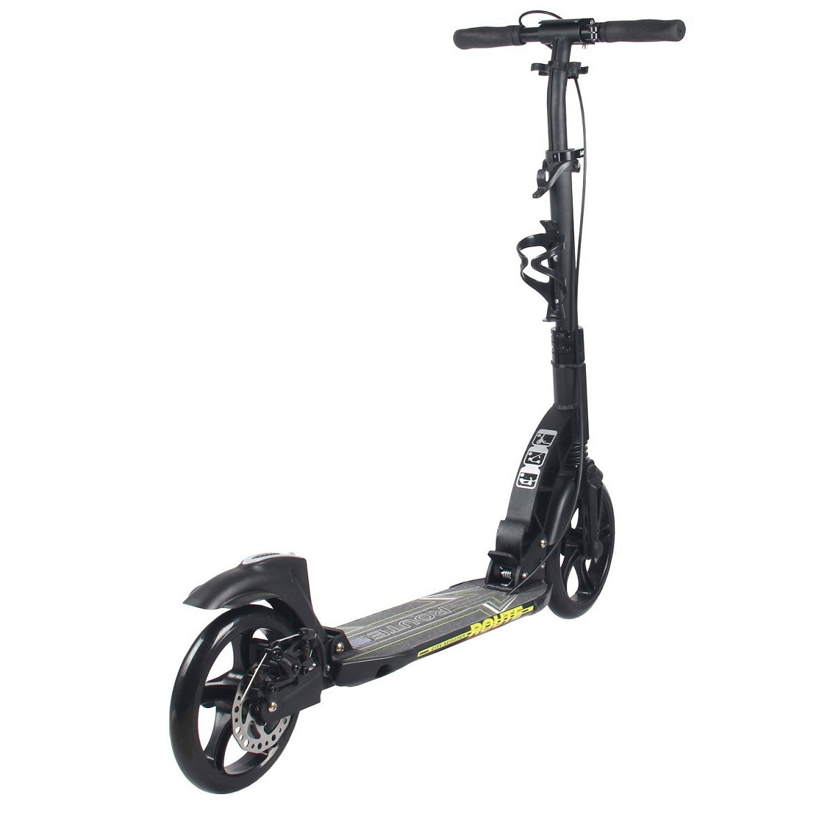 Самокат ROUTE 230/200мм black/yellow 100% алюминий, дисковый тормоз, передний и задний амортизаторы