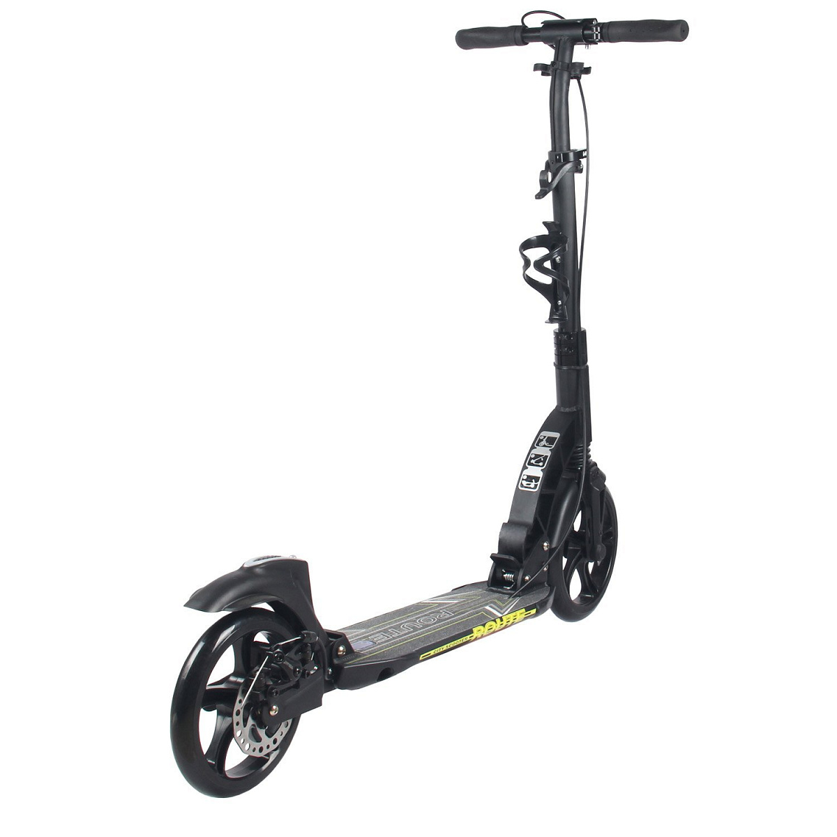 Самокат ROUTE 230/200мм black/yellow 100% алюминий, дисковый тормоз, передний и задний амортизаторы