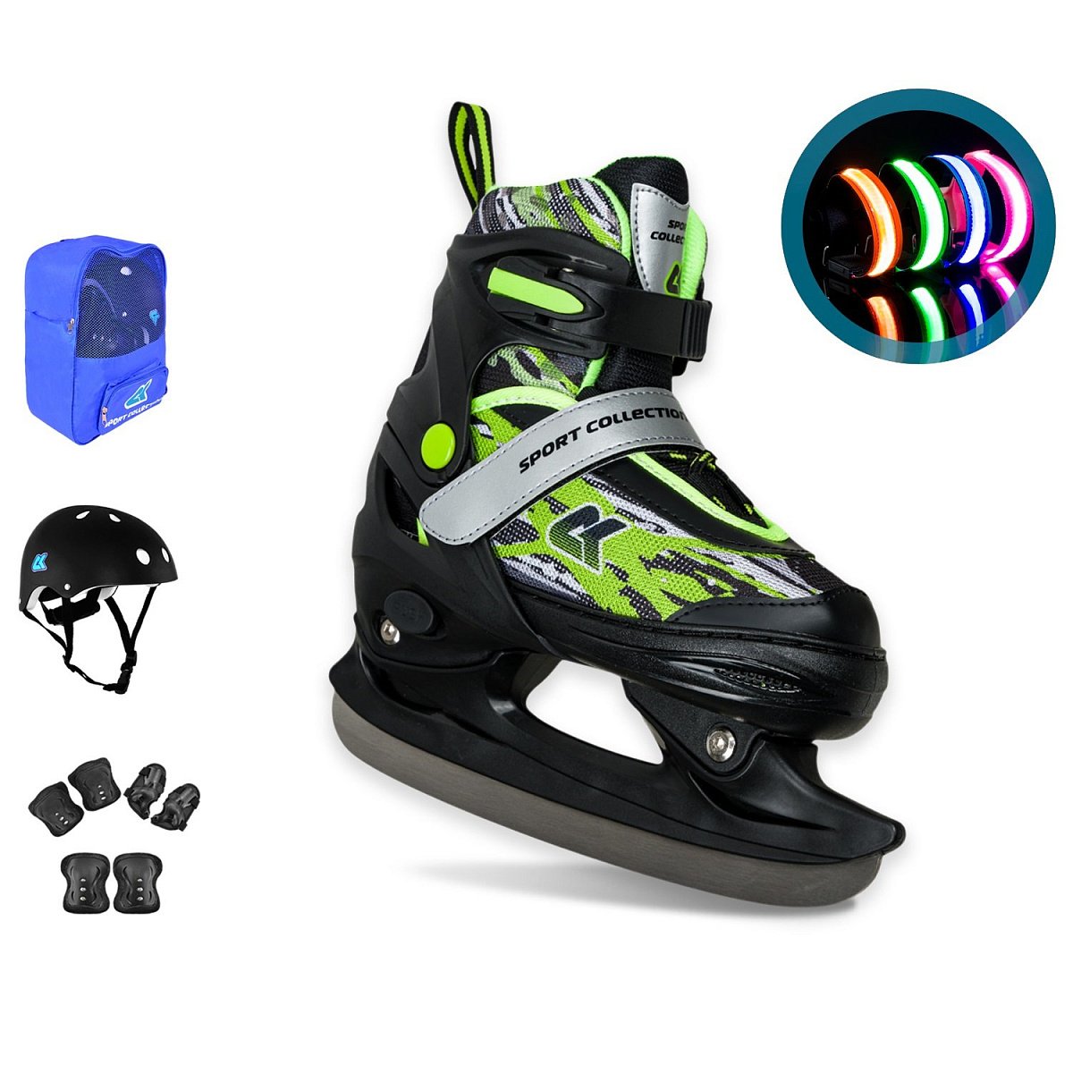 Набор коньки раздвижные ледовые SET CK-SK1108 Green